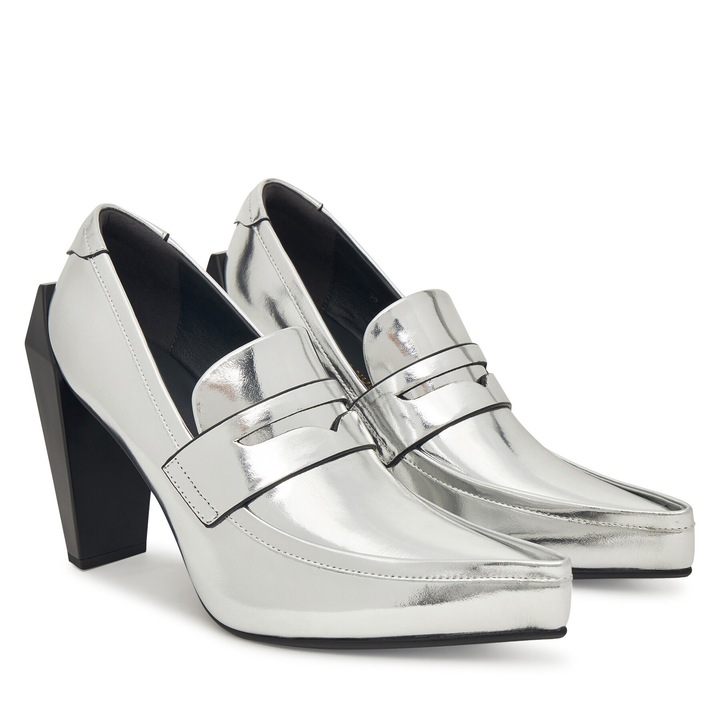 Pantofi dama, United Nude, Silver Gem Loafer Hi, piele naturala, Argintiu