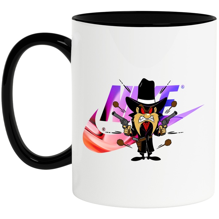 Cana Cu Yosemite Sam, Cu Textul "Nike" - Design 11, Ceramica, 330ML, Cu Maner si Interior Negru