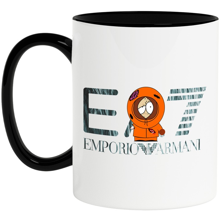Cana Cu Southpark, Cu Textul "Emporio Armani EA" - Design 16, Ceramica, 330ML, Cu Maner si Interior Negru