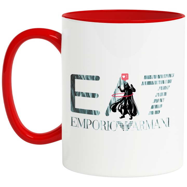 Cana Cu Starwars, Cu Textul "Emporio Armani EA" - Design 8, Ceramica, 330ML, Cu Maner si Interior Rosu