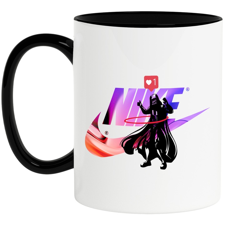 Cana Cu Starwars, Cu Textul "Nike" - Design 11, Ceramica, 330ML, Cu Maner si Interior Negru