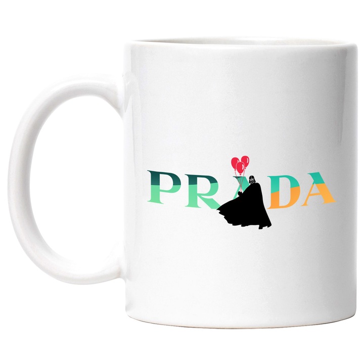 Cana Cu Starwars, Cu Textul "Prada" - Design 3, Ceramica, 330ML, Cu Maner si Interior Alb