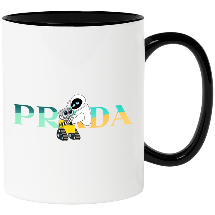 Cana Cu Starwars, Cu Textul "Prada" - Design 4, Ceramica, 330ML, Cu Maner si Interior Negru
