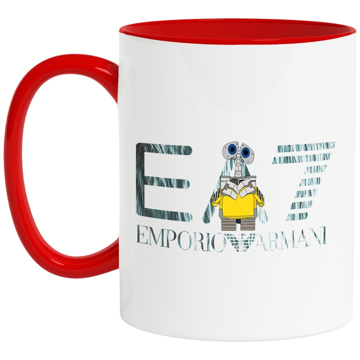 Cana Cu Starwars, Cu Textul "Emporio Armani EA" - Design 11, Ceramica, 330ML, Cu Maner si Interior Rosu
