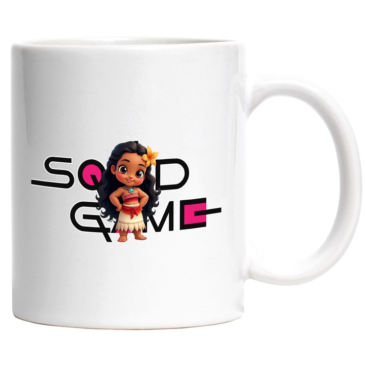 Cana Cu Moana, Cu Textul "Squid Game" - Design 4, Ceramica, 330ML, Cu Maner si Interior Alb