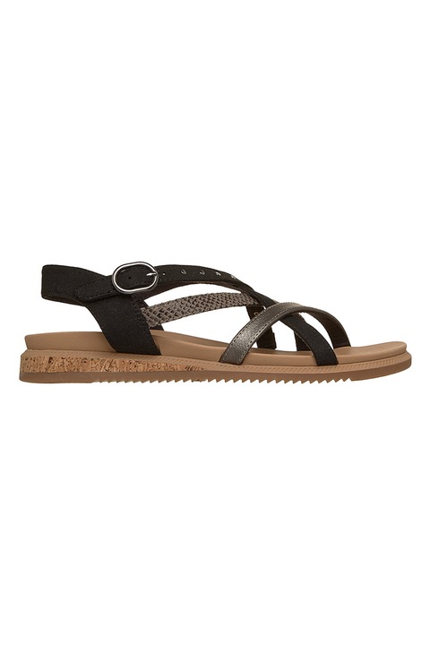 Skechers, Desert Kiss műbőr szandál csatos pántokkal, Fekete/Karamellbarna