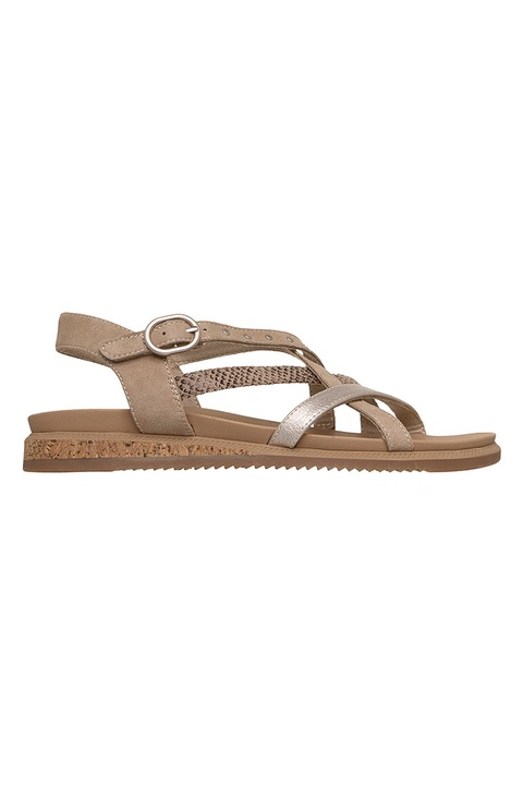 Skechers, Desert Kiss műbőr szandál csatos pántokkal, Tópbarna/Karamellbarna