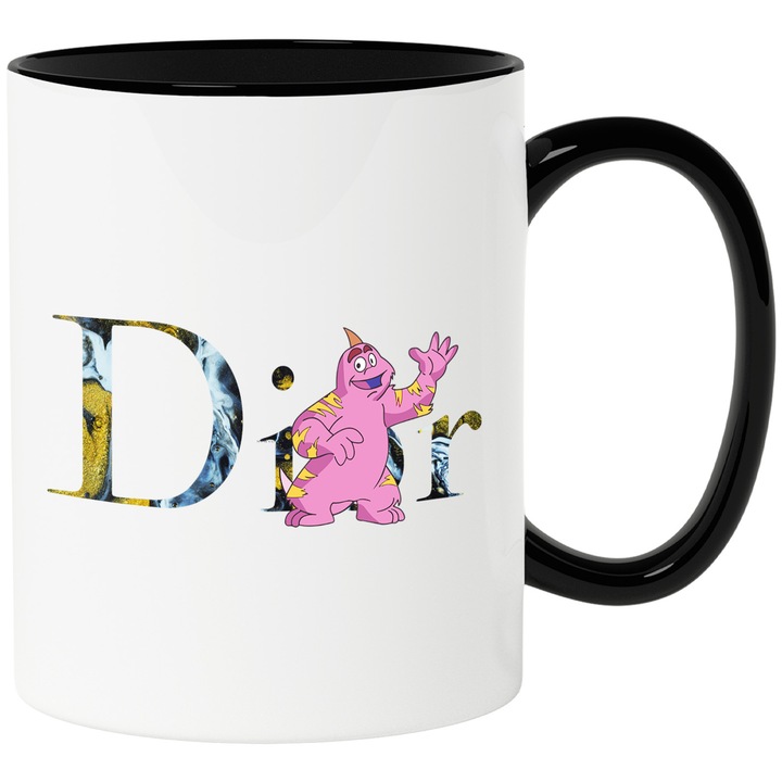 Cana Cu Monsters-Inc_, Cu Textul "png Dior" - Design 1, Ceramica, 330ML, Cu Maner si Interior Negru