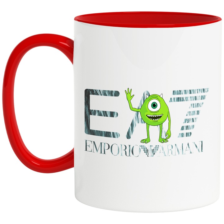 Cana Cu Monsters-Inc_, Cu Textul "png Emporio Armani EA" - Design 13, Ceramica, 330ML, Cu Maner si Interior Rosu