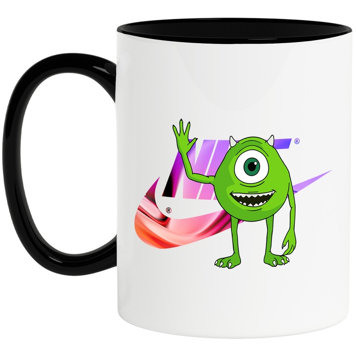 Cana Cu Monsters-Inc_, Cu Textul "png Nike" - Design 16, Ceramica, 330ML, Cu Maner si Interior Negru