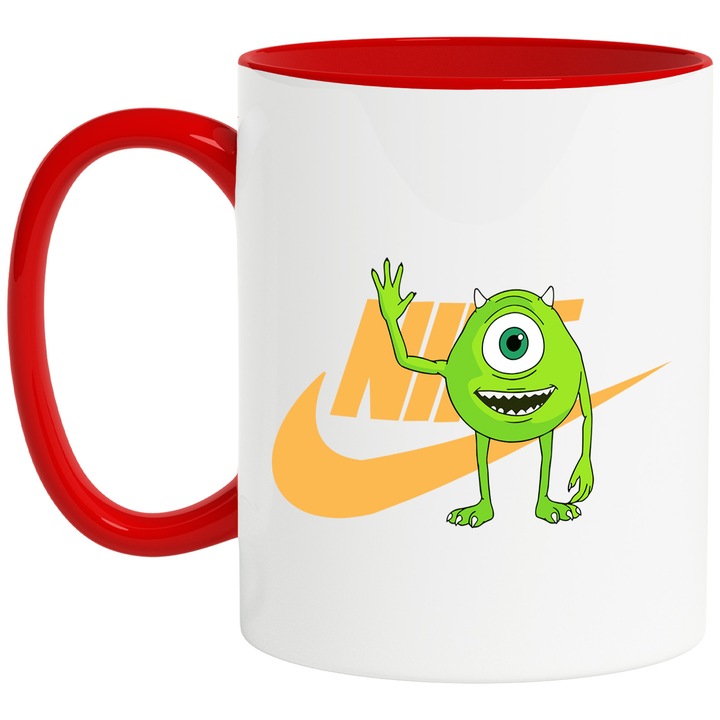 Cana Cu Monsters-Inc_, Cu Textul "png Nike" - Design 17, Ceramica, 330ML, Cu Maner si Interior Rosu
