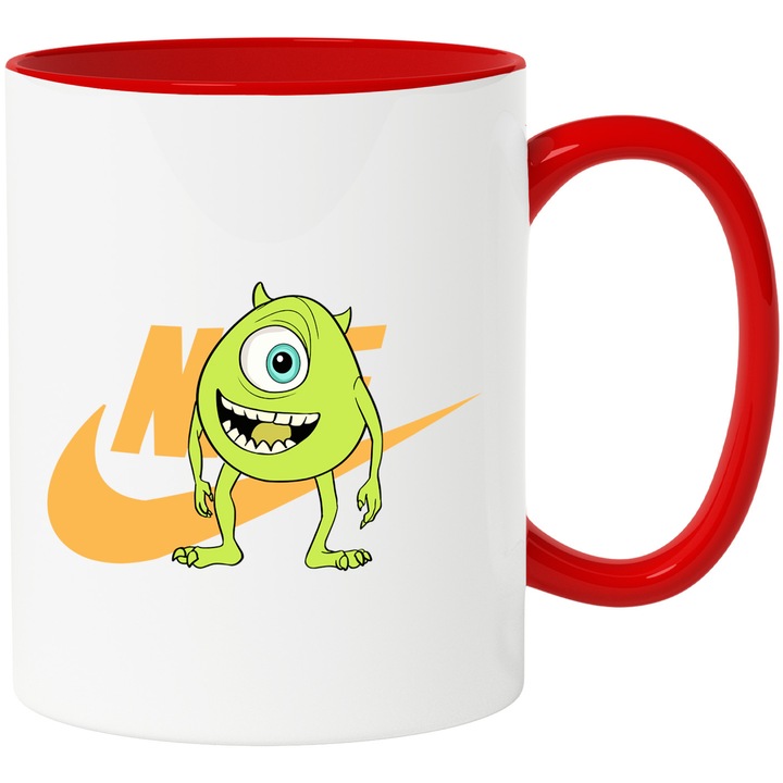 Cana Cu Monsters-Inc_, Cu Textul "png Nike" - Design 20, Ceramica, 330ML, Cu Maner si Interior Rosu