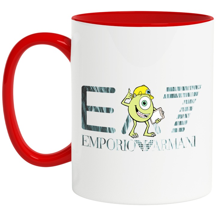 Cana Cu Monsters-Inc_, Cu Textul "png Emporio Armani EA" - Design 16, Ceramica, 330ML, Cu Maner si Interior Rosu