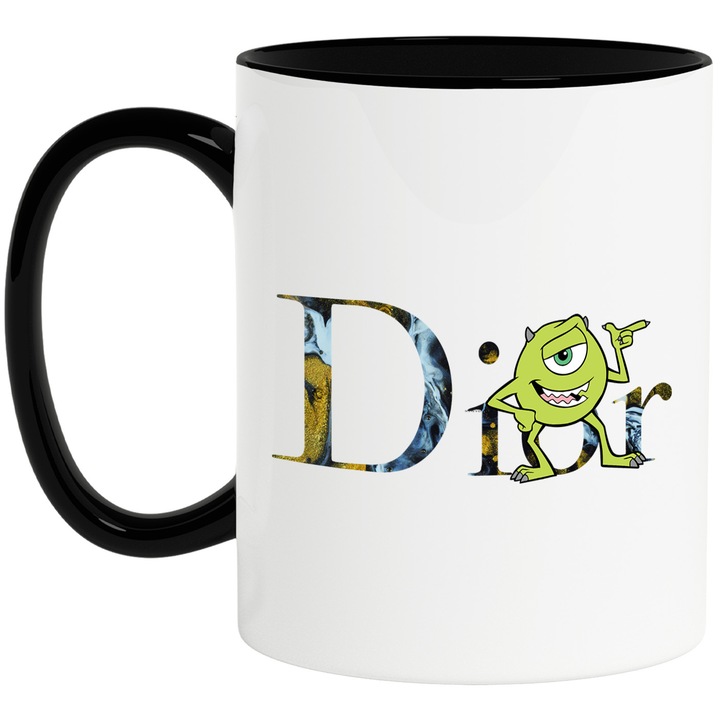 Cana Cu Monsters-Inc_, Cu Textul "png Dior" - Design 7, Ceramica, 330ML, Cu Maner si Interior Negru