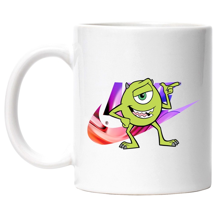 Cana Cu Monsters-Inc_, Cu Textul "png Nike" - Design 31, Ceramica, 330ML, Cu Maner si Interior Alb