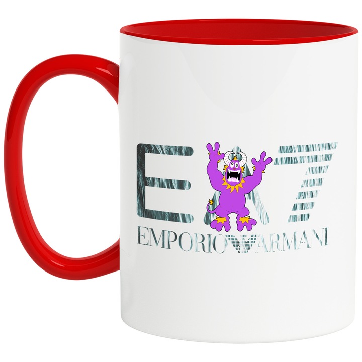 Cana Cu Monsters-Inc_, Cu Textul "png Emporio Armani EA" - Design 19, Ceramica, 330ML, Cu Maner si Interior Rosu