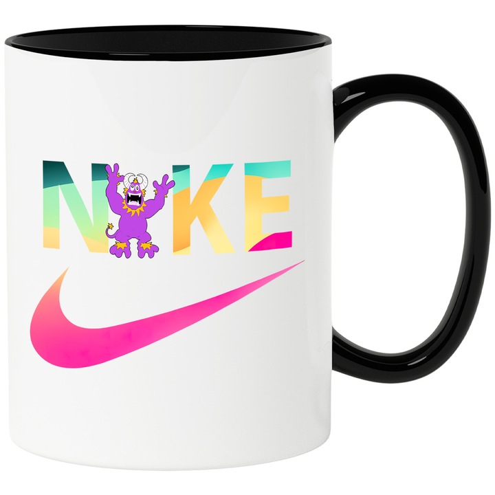 Cana Cu Monsters-Inc_, Cu Textul "png Nike" - Design 33, Ceramica, 330ML, Cu Maner si Interior Negru