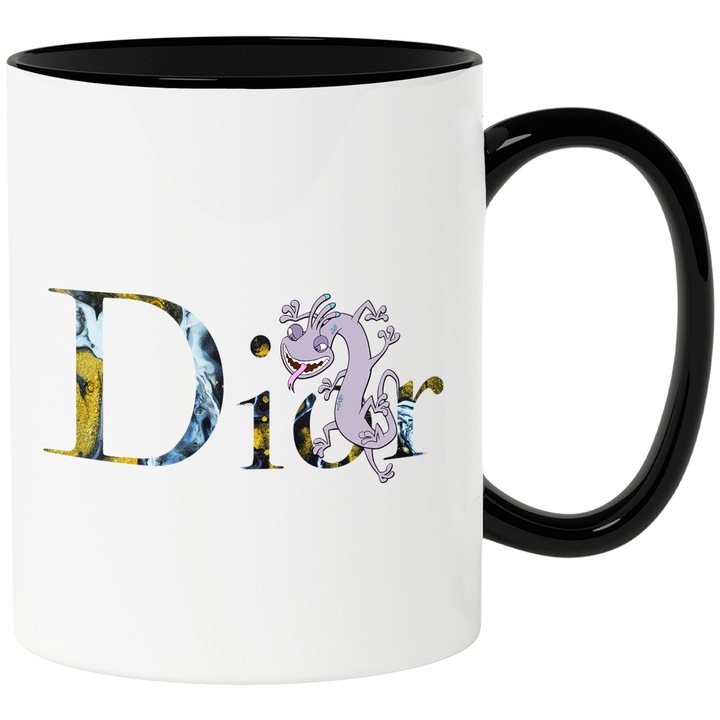 Cana Cu Monsters-Inc_, Cu Textul "png Dior" - Design 9, Ceramica, 330ML, Cu Maner si Interior Negru