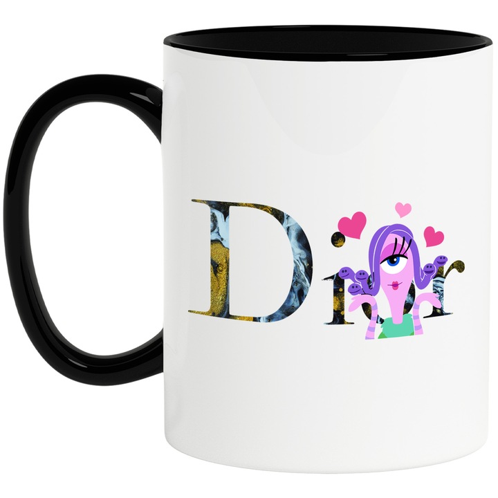 Cana Cu Monsters-Inc_, Cu Textul "png Dior" - Design 10, Ceramica, 330ML, Cu Maner si Interior Negru