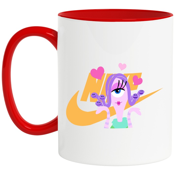 Cana Cu Monsters-Inc_, Cu Textul "png Nike" - Design 41, Ceramica, 330ML, Cu Maner si Interior Rosu