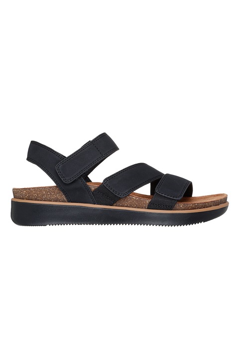Skechers, Tépőzáras flatform szandál, Fekete