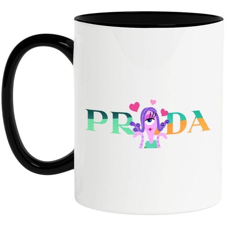 Cana Cu Monsters-Inc_, Cu Textul "png Prada" - Design 10, Ceramica, 330ML, Cu Maner si Interior Negru