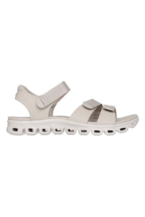 Skechers, Sandale cu benzi velcro si brant din spuma de memorie Glide Step, Gri deschis