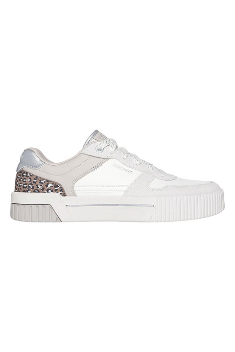 Skechers, Jade flatform sneaker nyersbőr részletekkel, Fehér/Világos tópbarna/Ezüstszín