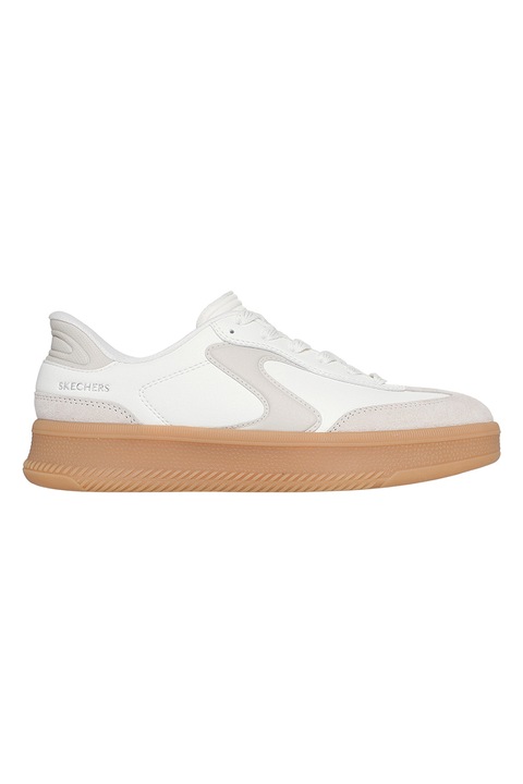 Skechers, Pantofi sport slip-Ins cu garnituri din piele intoarsa Hotshot HI Lifted Luxe, Alb/Alb murdar