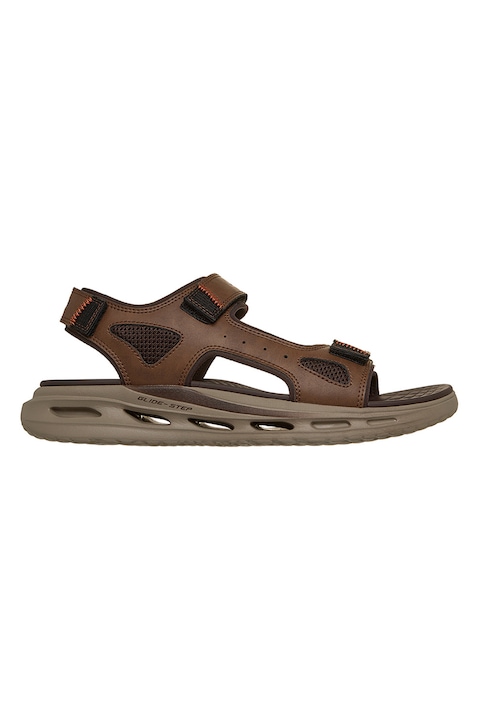 Skechers , Sandale cu talpa plata si inchidere velcro, Maro