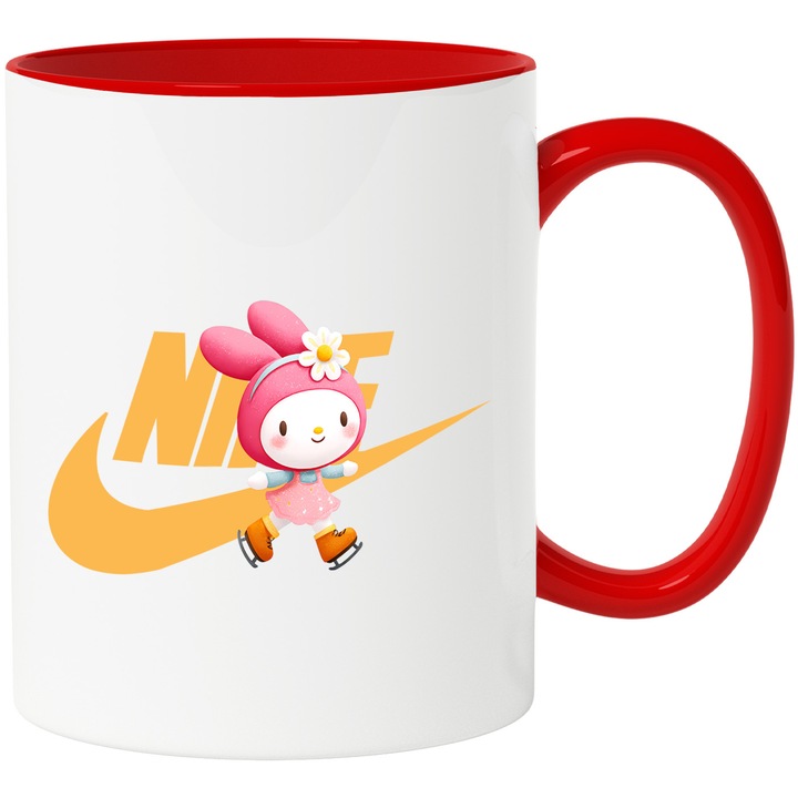 Cana Cu My melody, Cu Textul "Nike" - Design 24, Ceramica, 330ML, Cu Maner si Interior Rosu