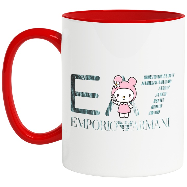 Cana Cu My melody, Cu Textul "Emporio Armani EA" - Design 18, Ceramica, 330ML, Cu Maner si Interior Rosu