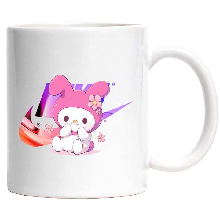 Cana Cu My melody, Cu Textul "Nike" - Design 35, Ceramica, 330ML, Cu Maner si Interior Alb