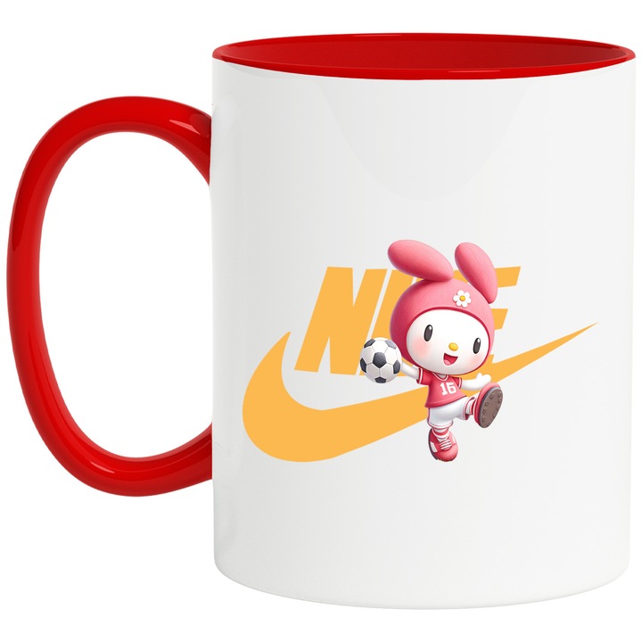 Cana Cu My melody, Cu Textul "Nike" - Design 42, Ceramica, 330ML, Cu Maner si Interior Rosu