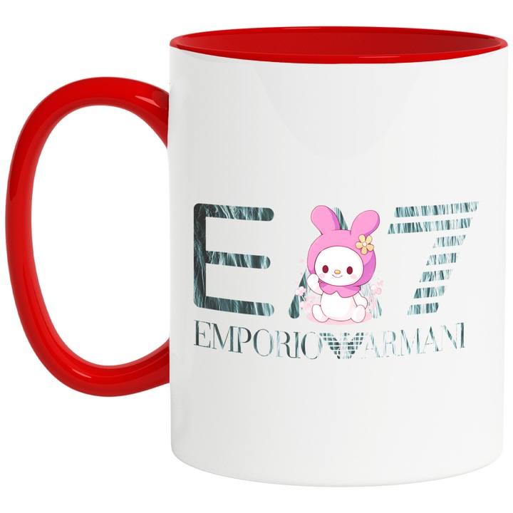 Cana Cu My melody, Cu Textul "Emporio Armani EA" - Design 24, Ceramica, 330ML, Cu Maner si Interior Rosu