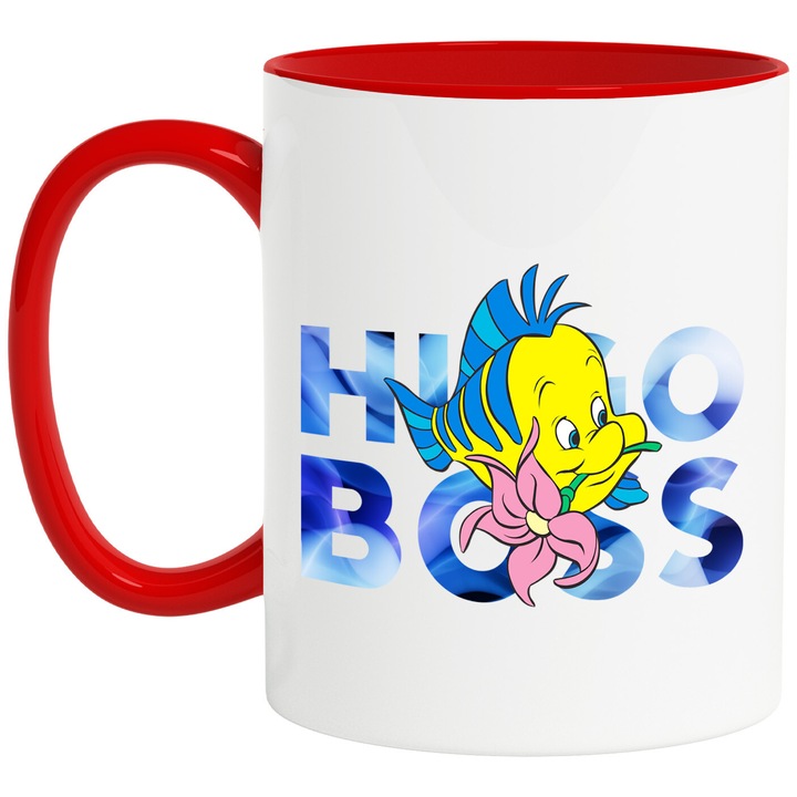 Cana Cu Nemo, Cu Textul "Hugo Boss" - Design 10, Ceramica, 330ML, Cu Maner si Interior Rosu