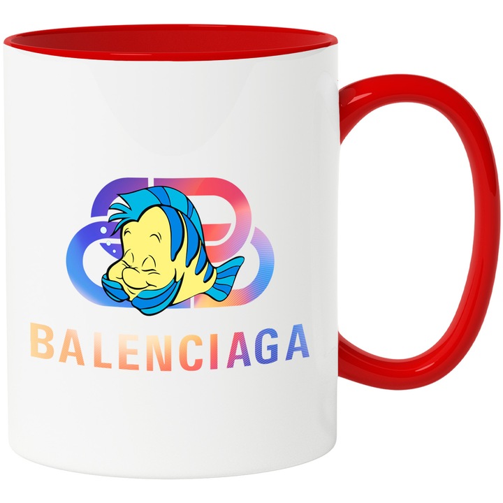 Cana Cu Nemo, Cu Textul "Balenciaga" - Design 11, Ceramica, 330ML, Cu Maner si Interior Rosu