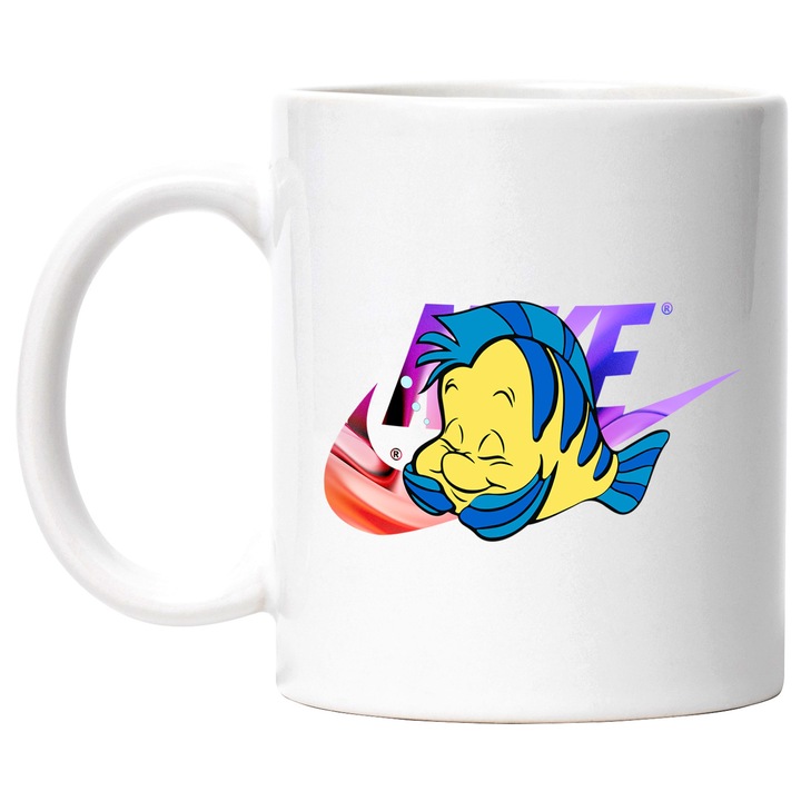 Cana Cu Nemo, Cu Textul "Nike" - Design 16, Ceramica, 330ML, Cu Maner si Interior Alb