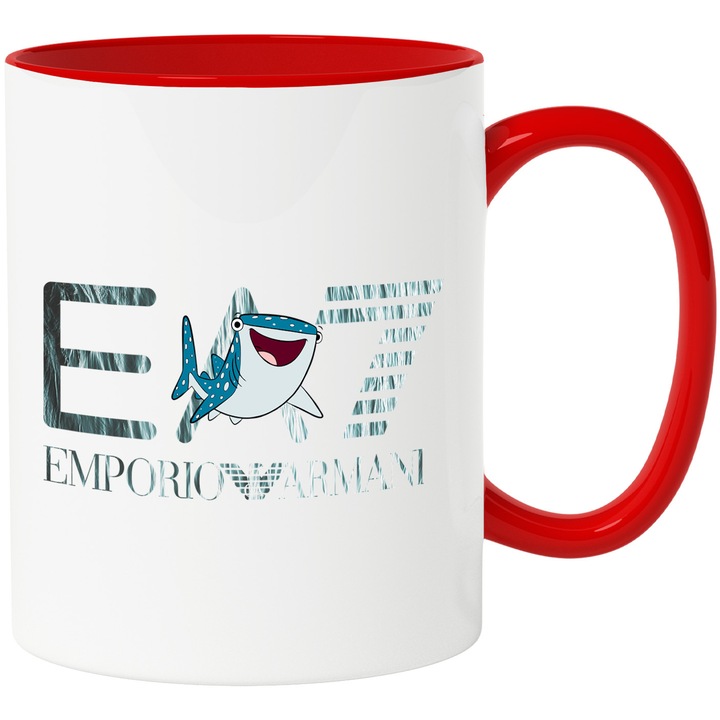 Cana Cu Nemo, Cu Textul "Emporio Armani EA" - Design 15, Ceramica, 330ML, Cu Maner si Interior Rosu