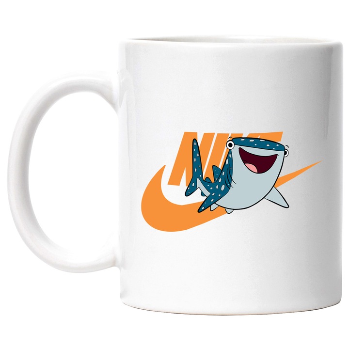 Cana Cu Nemo, Cu Textul "Nike" - Design 29, Ceramica, 330ML, Cu Maner si Interior Alb