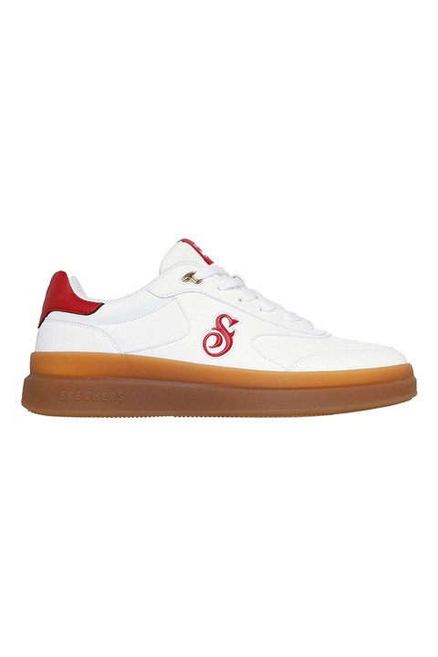 Skechers, Pantofi sport de piele Courtside Cali Dudez, Rosu/Alb optic