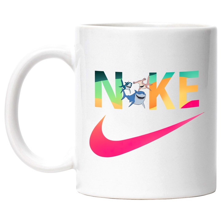 Cana Cu Nemo, Cu Textul "Nike" - Design 30, Ceramica, 330ML, Cu Maner si Interior Alb