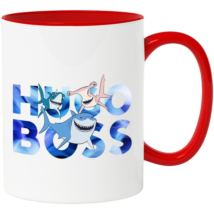 Cana Cu Nemo, Cu Textul "Hugo Boss" - Design 16, Ceramica, 330ML, Cu Maner si Interior Rosu