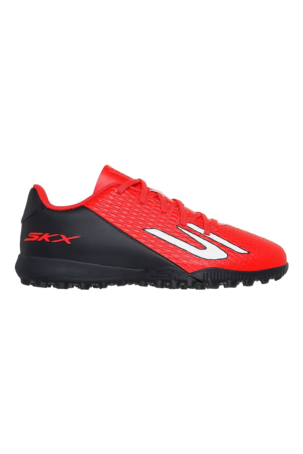 Skechers, Pantofi SKX 2 Jr cu logo pentru fotbal, Alb, Negru, Rosu vermillion, 29 EU