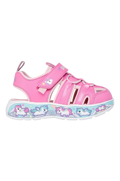 Skechers, Sandale cu velcro Play Scene, Alb/Fucsia