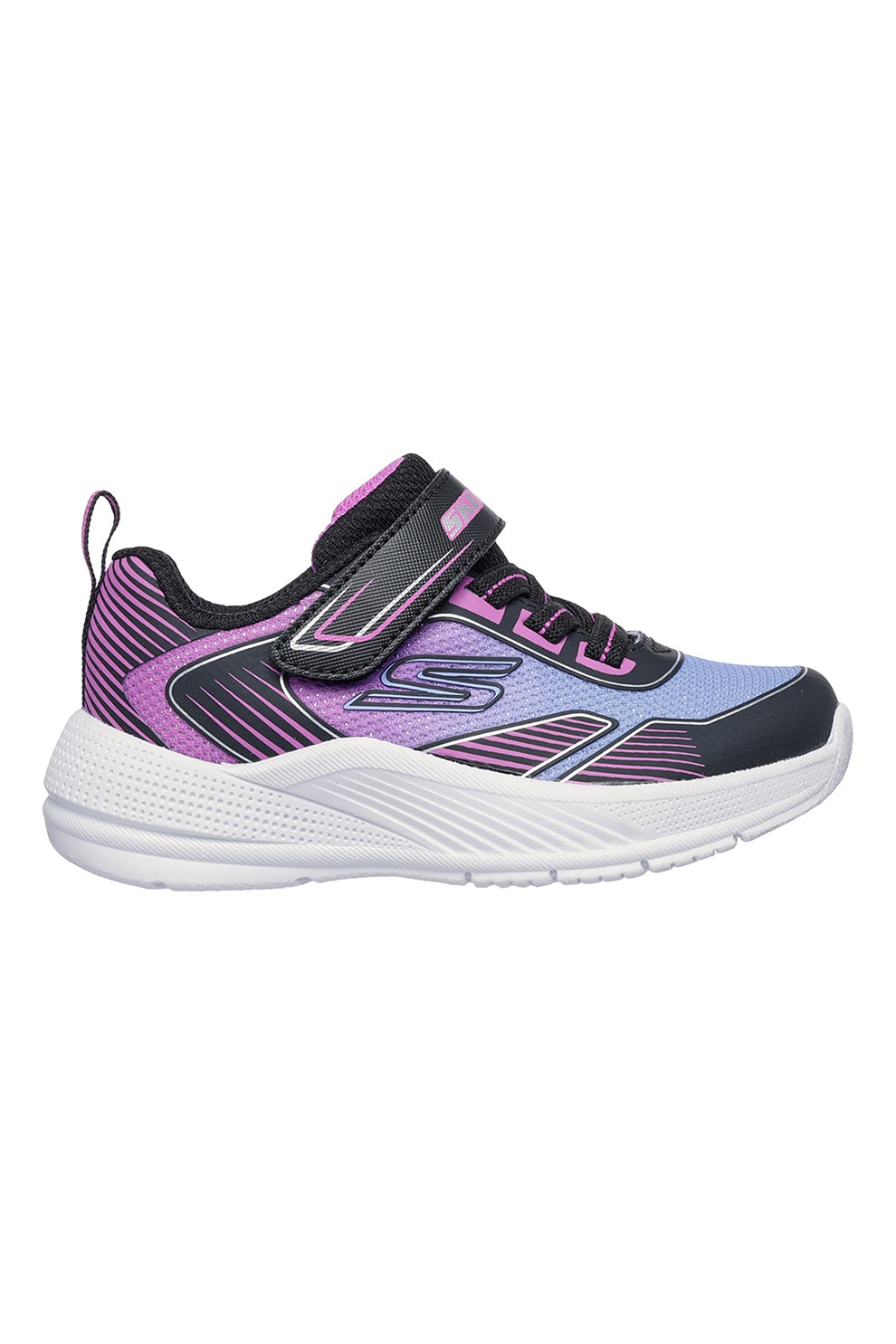 Skechers, Pantofi sport cu logo Microspec Advance Oasis, Negru, Albastru lavanda, Roz fandango, 24 EU
