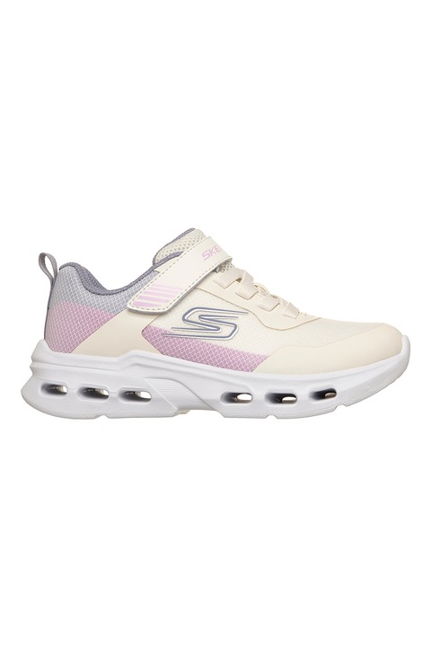 Skechers , Pantofi sport Glide-Step Drift cu velcro si garnituri sintetice, Lila/Roz/Bej deschis