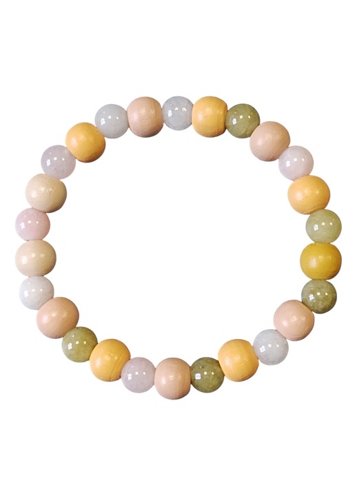 Bratara din peridot 8mm, quartz roz 8mm, lemn 10mm, multicolor