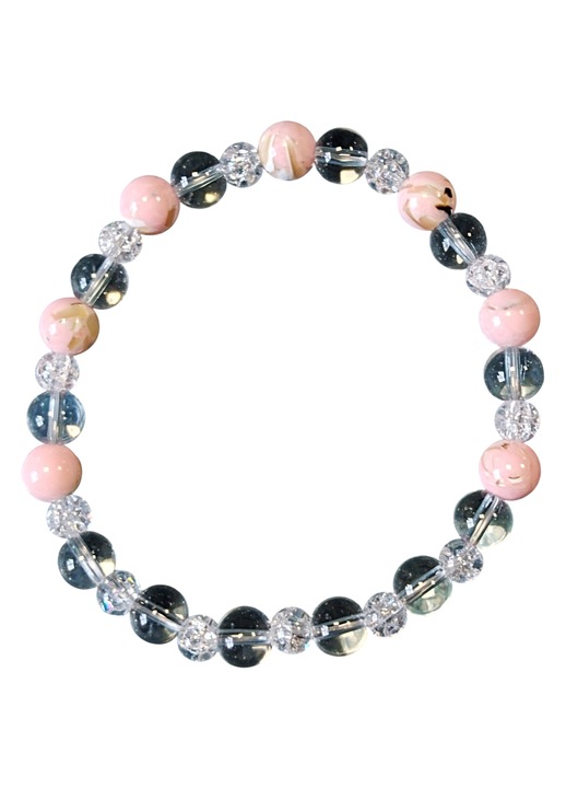 Bratară din cuart clar și roz tratat, pietre semiprețioase, 8mm, set