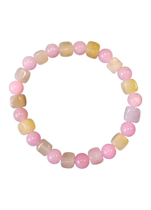 Brățară din calcedonie roz de 6mm și citrin pătrat de 8mm, bijuterie pentru femei, pietre semiprețioase